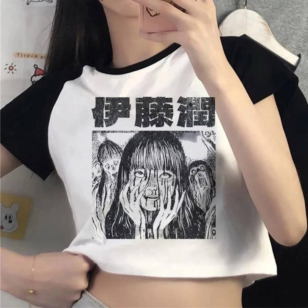 Junji Ito crop top shoujo emo dollette dễ thương jojifuku top tees manga party dễ thương