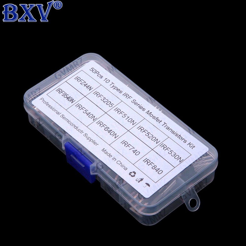 Bộ 50 CHIẾC N-Channel Power Mosfet - Hỗn hợp 10 giá trị (IRFZ44N, IRF3205, IRF510N, IRF520N, IRF530N
