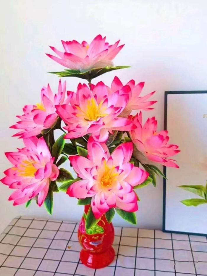Hoa cúng 9 bông tạo dùng cho các ngôi chùa, bàn thờ Phật, chùa Quan Âm, hoa sen nhân tạo, đồ trang
