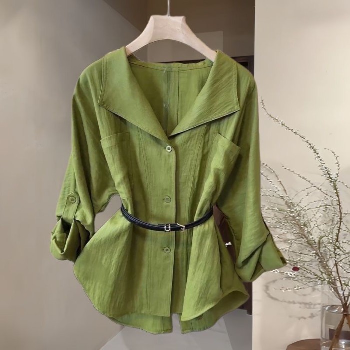 New Styles Of Temperament Waisted Shirts For Women, Loose Belly-covering Lapel Shirts, Fashionab