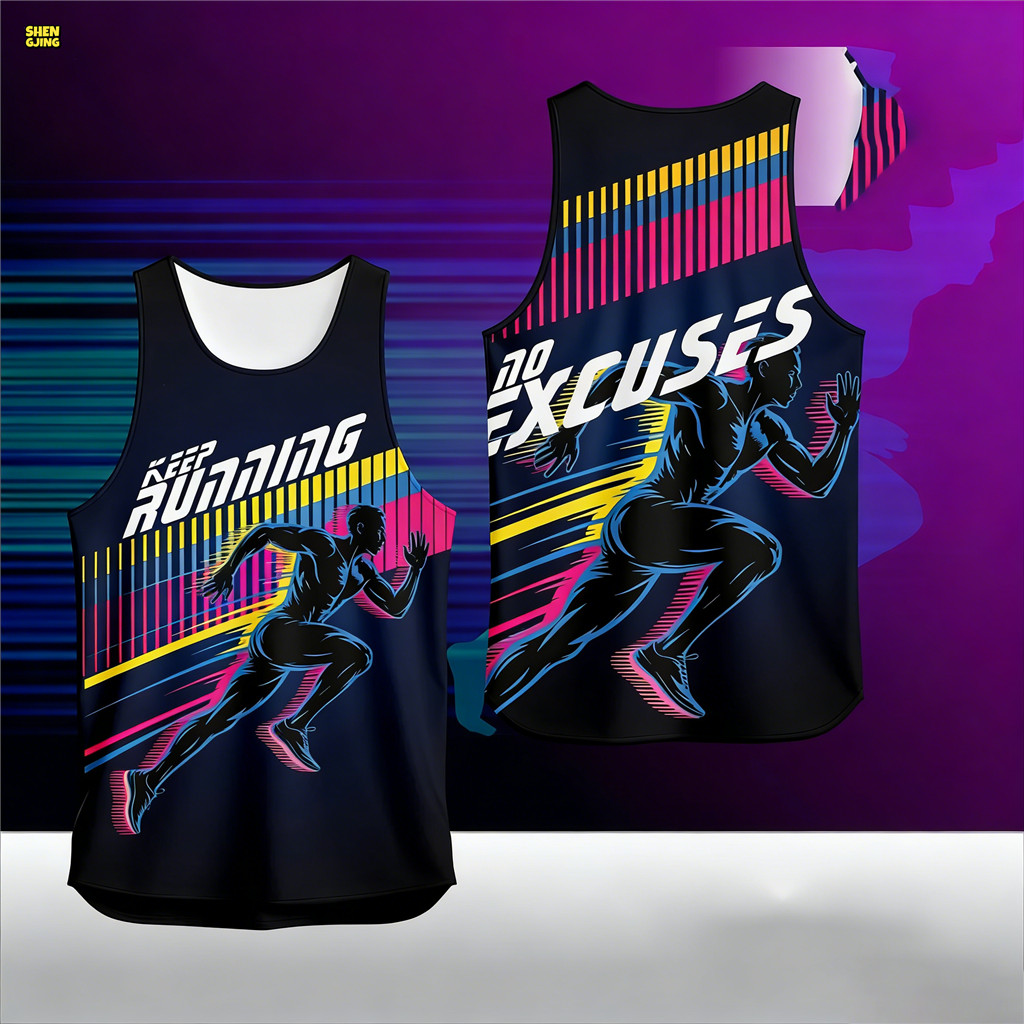 SJ-No Excuses Keep Running Polyester Mesh Áo chạy bộ thoáng khí