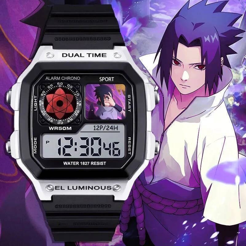 Đồng điện tử Obito Uchiha Sasuke Naruto Kakashi, phụ kiện anime, đồng hồ vuông nhỏ chống nước