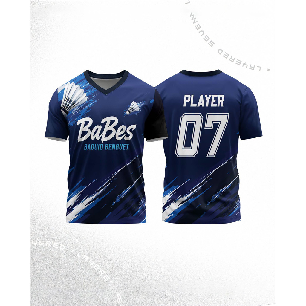 Babes Baguio Benguet Blue Brush Cầu lông thăng hoa đầy đủ Tên tùy chỉnh Số áo thun cổ chữ V