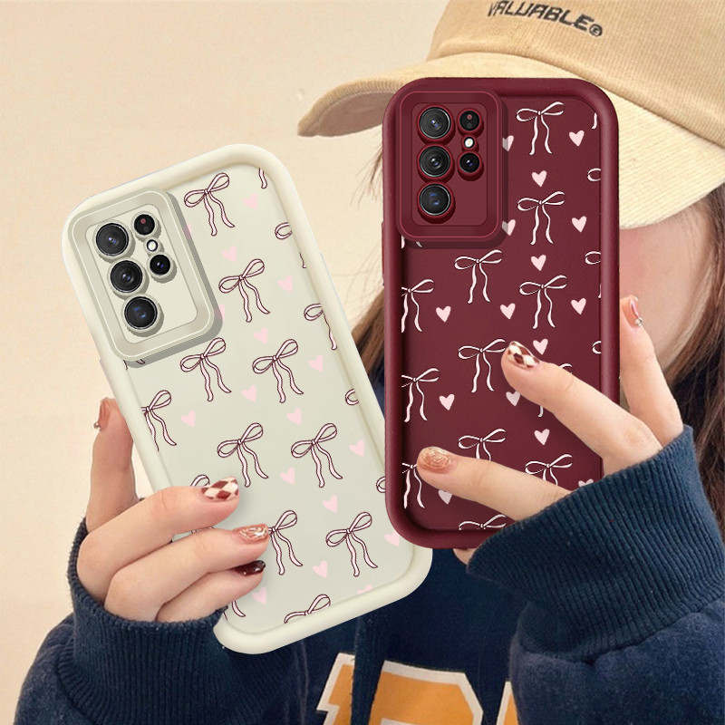 Ốp Điện Thoại Nơ Tình Yêu Màu Hồng Cho Samsung Galaxy S21 Ultra S22 Ultra S24 Ultra S24 Plus S30 Ult