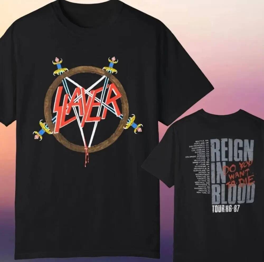 Y2k Rock Tops Vintage thập niên 80 Slayer Reign in Blood Tour 86-97 Áo thun dáng rộng thoải mái in h
