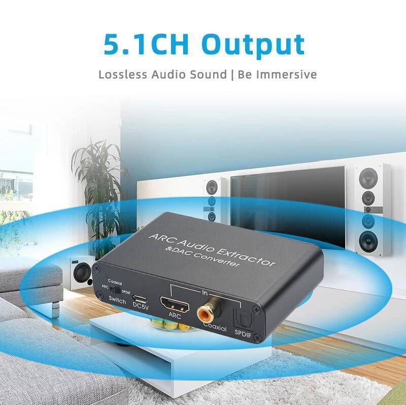 Bộ trích xuất âm thanh HDMI ARC Bộ chuyển đổi DAC Quang học kỹ thuật số SPDIF Đồng trục sang Analog 