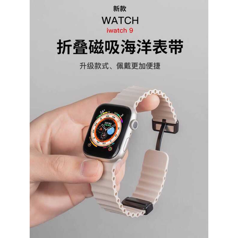 Thích hợp cho iwatch8 Dây đeo S9 Apple S8 Watch S7 Ocean Silicone watch9 Kim loại từ SE Mùa hè S6 Pr