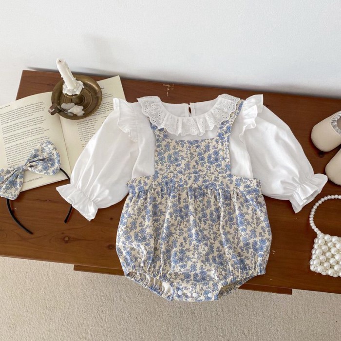 Baby Clothes For Girls, Floral Rompers, Girls' Korean Style Long-sleeved Sisters' Clothes