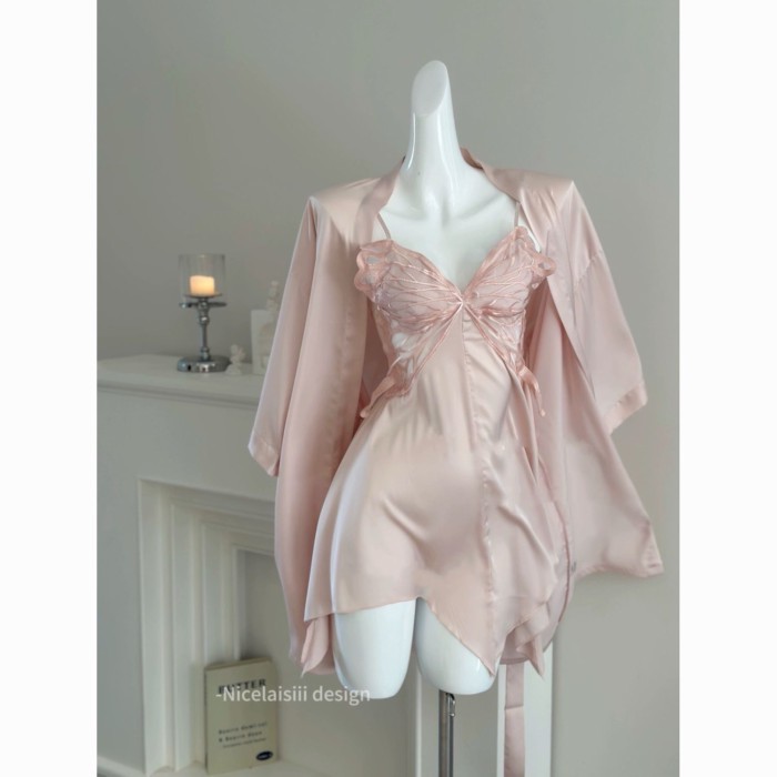 Sexy Pajamas Women's Suspender Ice Silk Two-piece Suit With Breast Pad