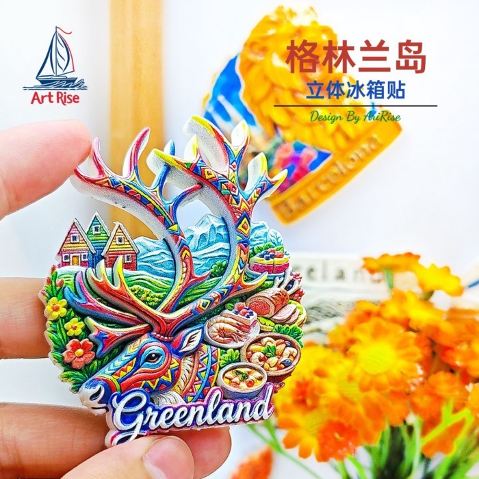 [Nhãn dán tủ lạnh ba chiều] Nhãn dán từ tính thực phẩm trên núi tuyết tuần lộc đảo Greenland