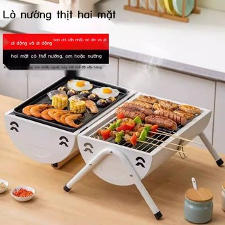 [SẴN-RẺ]  Lò BBQ tích hợp ngoài trời di động cầm tay trong nhà hầm lò nướng hai mặt với nắp