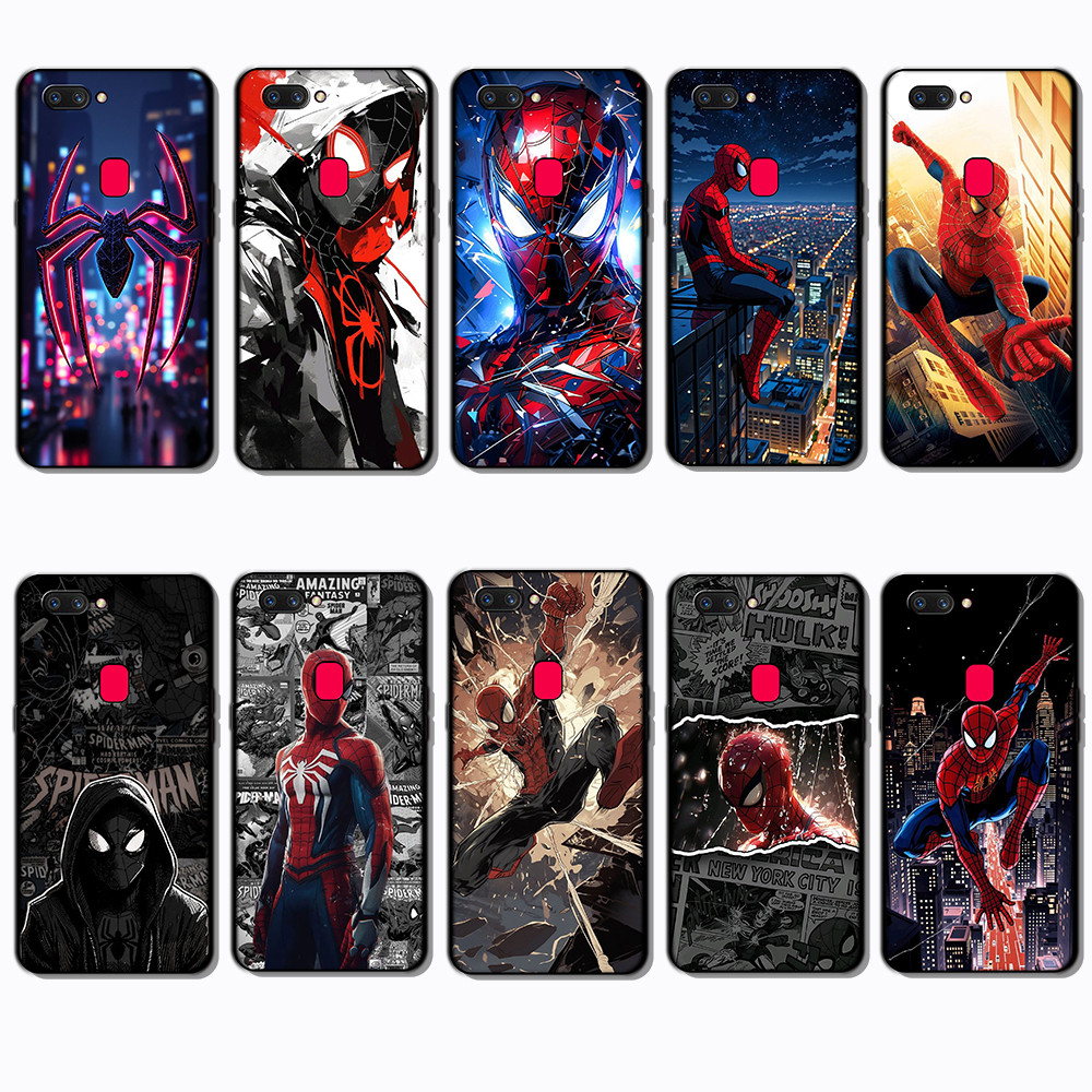 Ốp điện thoại màu đen mềm cho OPPO A1 A1K A3S A5 A5S A7 A8 A9 A11 Spiderman Marvel Cover