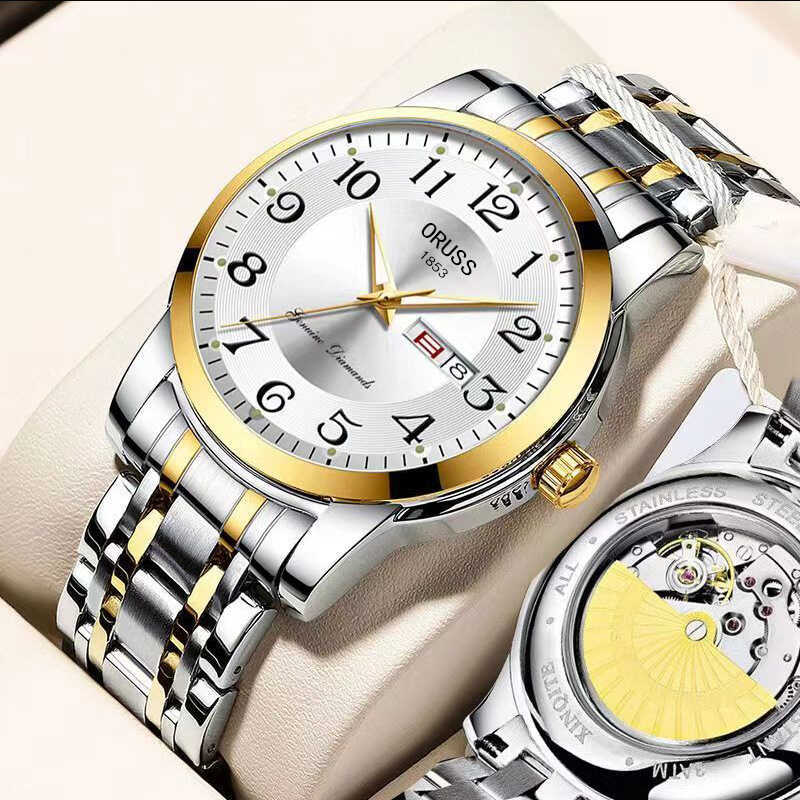 Đồng hồ nam ORUSS Lịch phát sáng chống nước Phiên bản Hàn Quốc Đồng hồ cơ chống giả Kuaishou