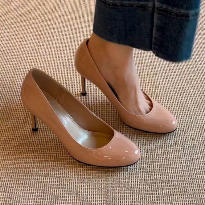 Nude Color High Heels Round Toe Commuting Shoes Women's New Style Super High Heels Comfortable S