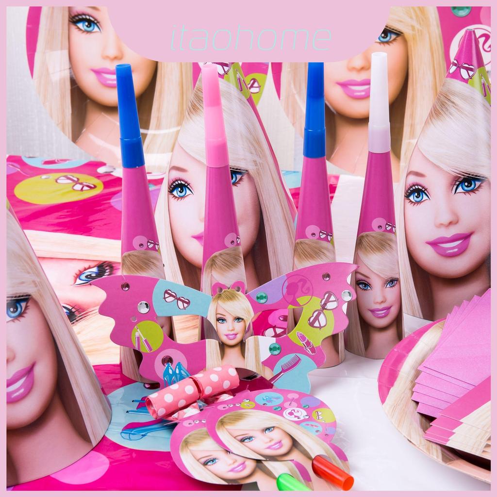 Búp bê Barbie Đồ dùng dự tiệc sinh nhật đáng yêu cho bé gái màu hồng