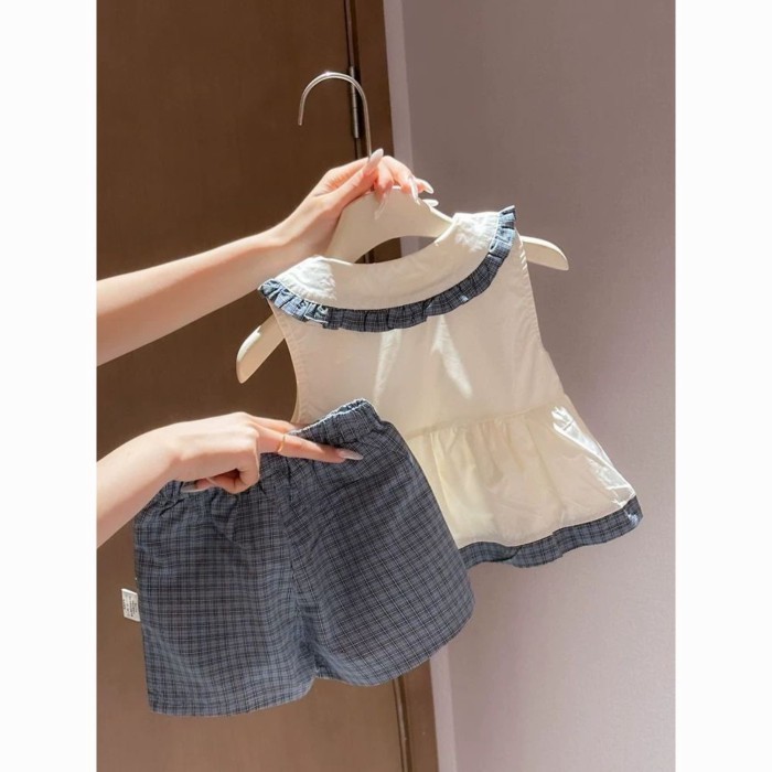 Girls' Clothing Set, Baby Girl's Baby Doll Shirt, Sleeveless Top, Shorts, Two-piece Outing Se