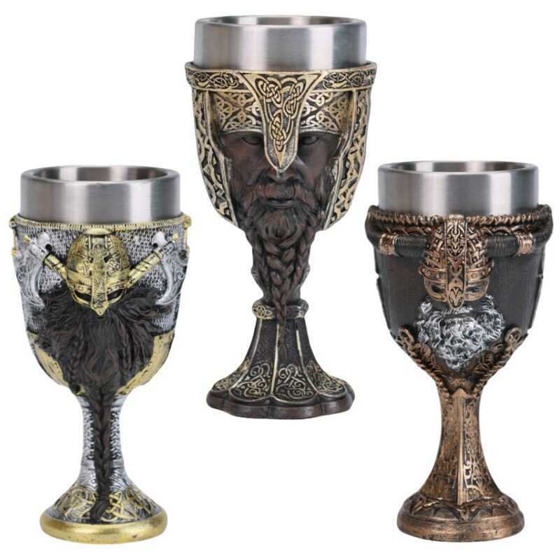 Châu Âu Trung Cổ Nhân Vật Viking Ly Rượu Inox Viking Samurai Cốc 3D Kính Viking Ba Chiều