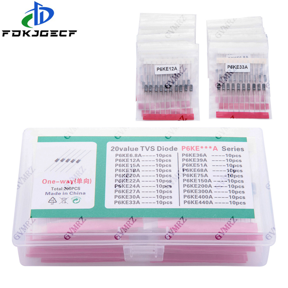 200 chiếc 20values * 10 chiếc Bộ bóng bán dẫn TVS P6KE6.8 A 12 / 15 / 18 / 20 / 22 / 24 / 27 / 30 / 