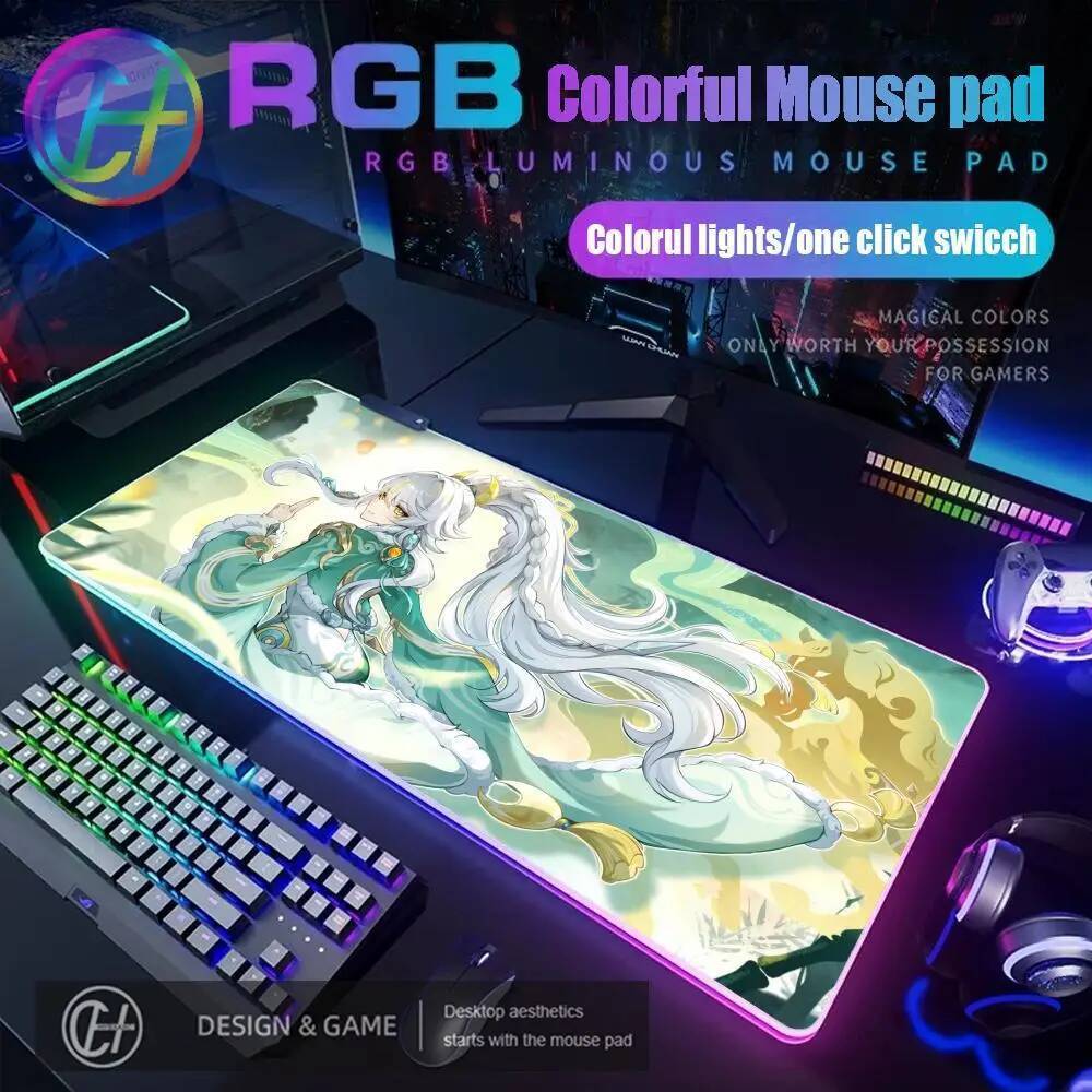 HYBXC 100X50cm Zibai Genshin Tác Động Miếng Lót Chuột Chơi Game RGB Miếng Lót Bàn Thảm HD Game Thủ Đ