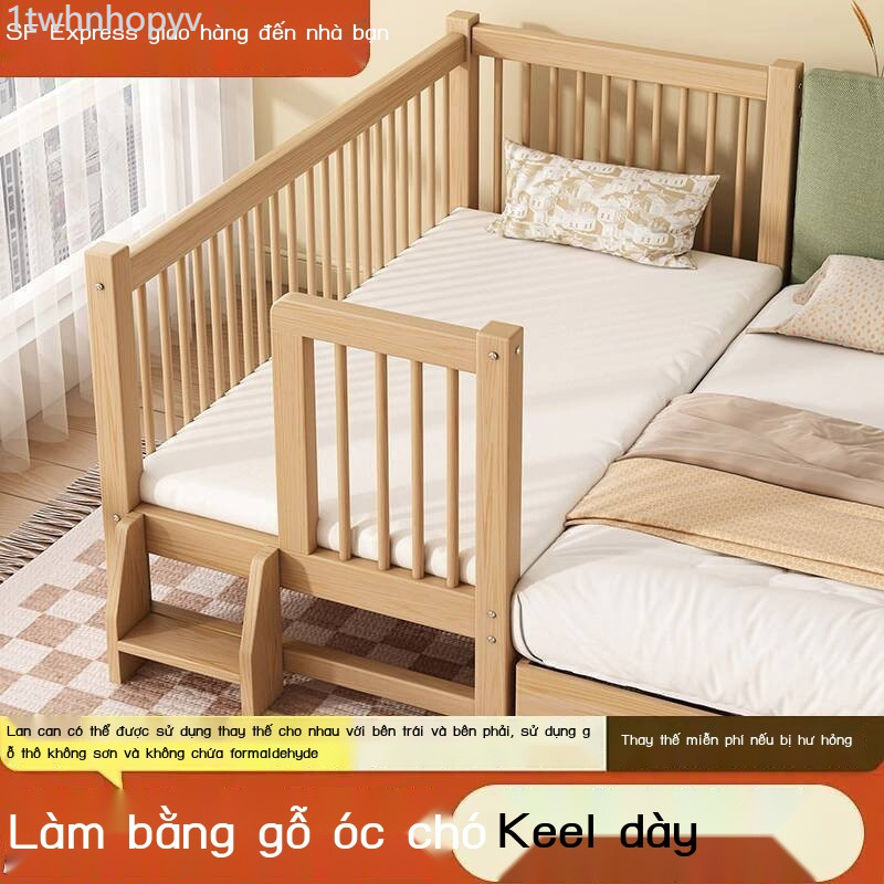 HOT- [ Ảnh thật ] Giường óc chó gỗ nguyên khối, ghép, mở rộng bé, cạnh cho trẻ em, giường ghép tùy