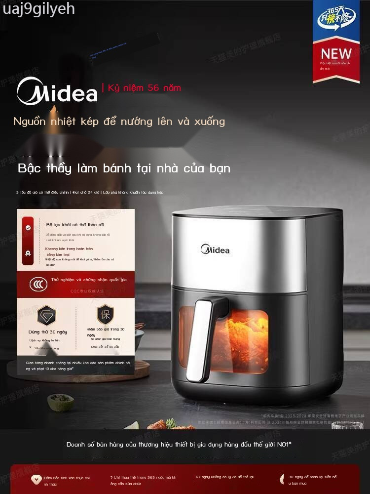 [GIÁ SỈ]  Nồi không dầu Midea, trợ cấp phủ, gia đình, mẫu mới 2025, điện, nồi chiên trực quan, cửa