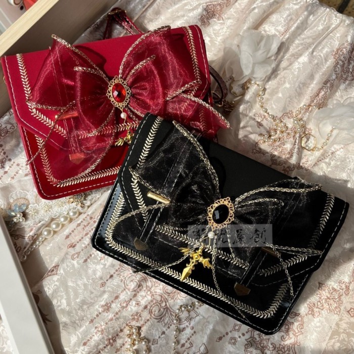 l Túi lolita đen và đỏ nguyên bản, túi sứ cung điện, túi lolita phong cách gothic dành cho sinh viê