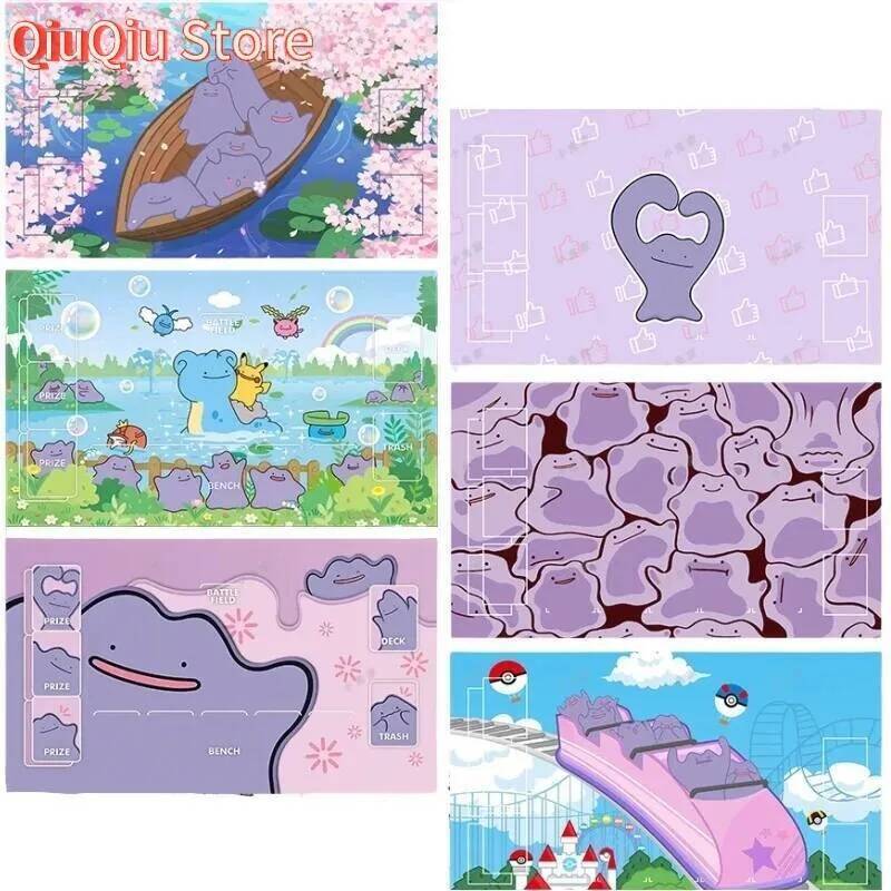Mới 600x350mm Ditto Series DIY Single-player Battle Card Playmat Hoạt Hình Pokemons 2mm Khâu Cạnh Ca