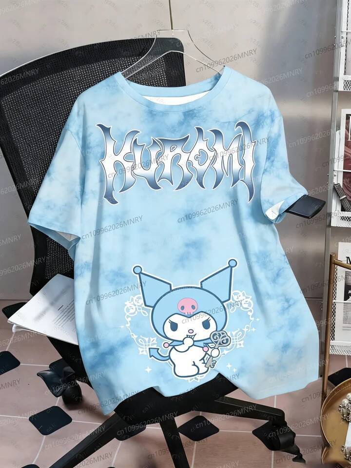 Sanrio Kuromi Jersey Hoạt Hình In Mùa Hè Nam Jersey Top Mỹ Vintage Nữ Tay Ngắn Tee Top Nam Jersey