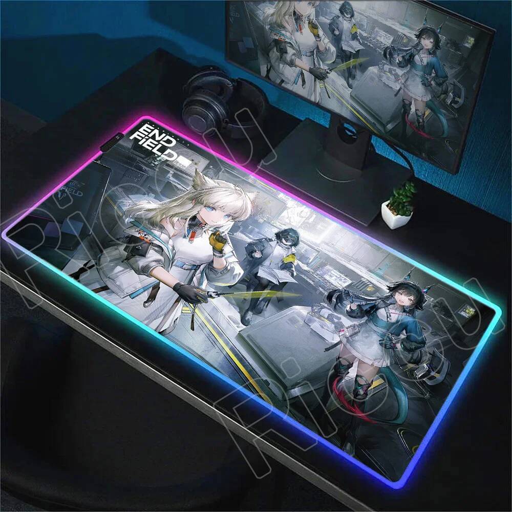 Kawaii Anime Gamer Arknights Endfield Mouse Pad RGB Dạ Quang 900X400mm Thảm Trải Bàn Lớn Chống Trơn 