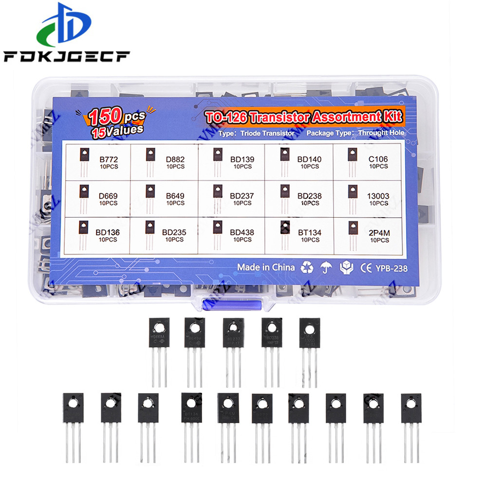 150 chiếc TO-126 Transistor Assortment Kit gói B772 D882 BD139 BD140 C106 D669 B649 D237 D238 13003 