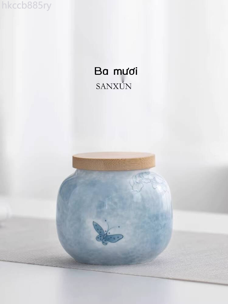 [GIÁ TỐT CHỌN MẪU] Hũ trà hình bướm hoa vẽ tay, gốm sứ kín, hũ đựng đồ mini sáng tạo cao cấp, nhỏ g