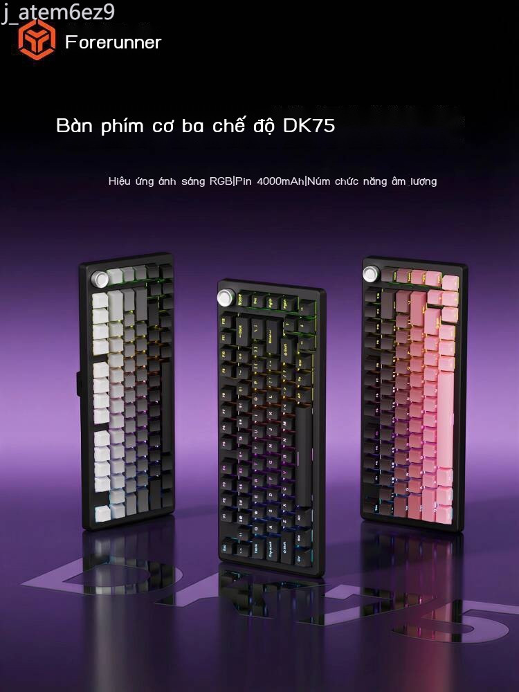 [ Siêu Tiết kiệm] Bàn cơ không dây Forerunner DK75, trục xanh với núm, ba chế độ, bàn phím đặc biệt