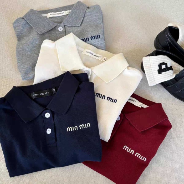 Áo thun polo cotton pique thêu đơn giản bên ngoài