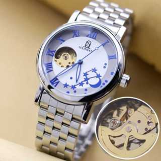 Đồng hồ Sixinfan Đồng hồ cơ tự động rỗng dành cho nam Dây đeo bằng thép không gỉ Đồng hồ nam chống nước dạ quang