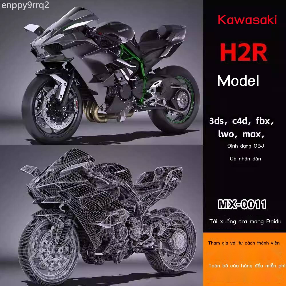 [HÀNG MỚI VỀ] Mô xe máy Kawasaki H2R tự động tạo định dạng fbx/c4d/3ds/max/obj kèm theo mô hình kế