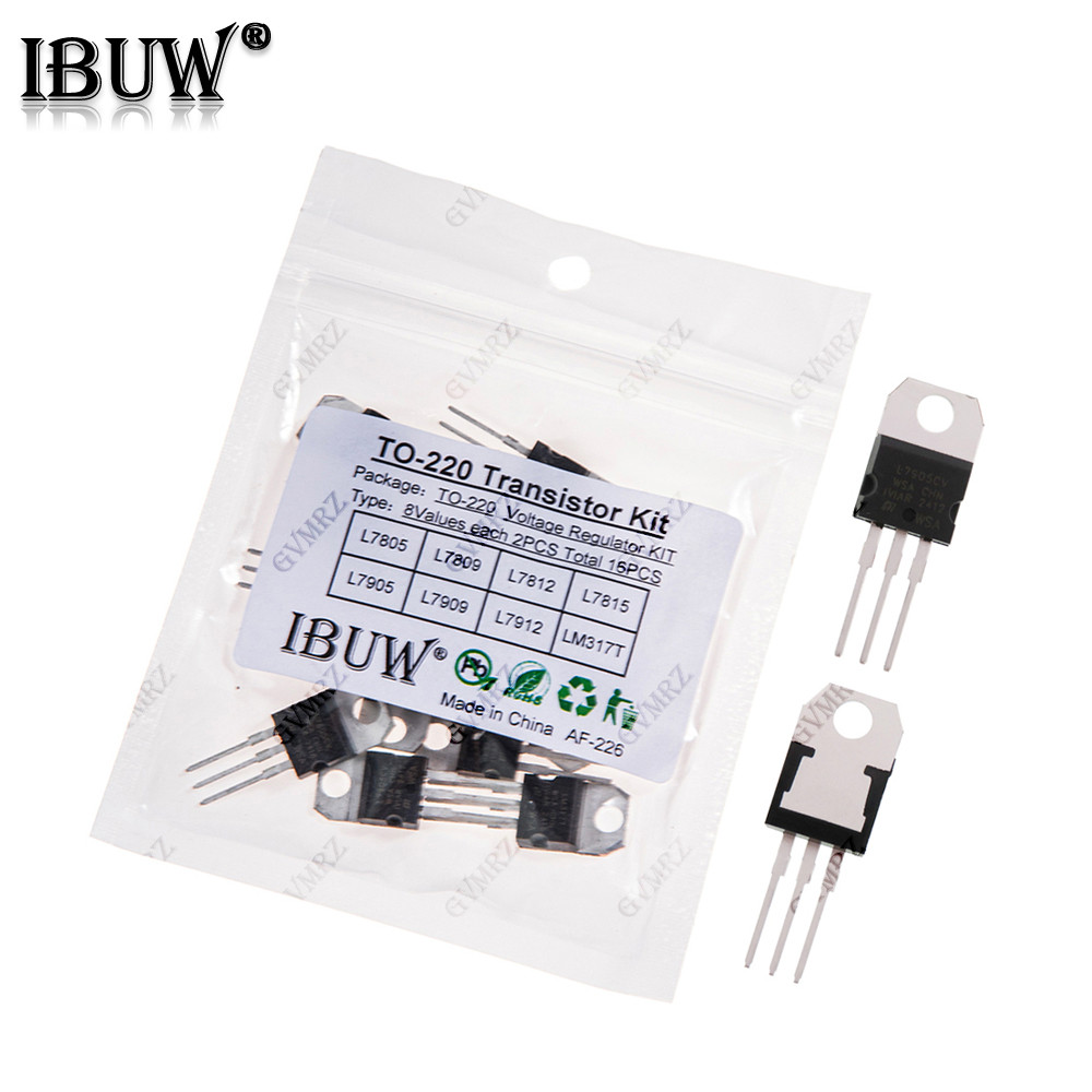 16 Bộ Transistor 8Values TO-220 (L7805 / L7812 / LM317T, v.v.) Bộ điều chỉnh điện áp cho dự án DIY c