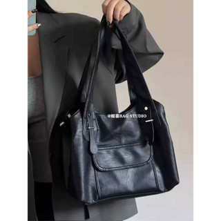 Cá Voi Xi Niche Đen Lớn Dung Tích Túi Da Thật Thật Túi Tote Lớp Đi Lại Nách Đặt Hàng Vai Túi Messenger