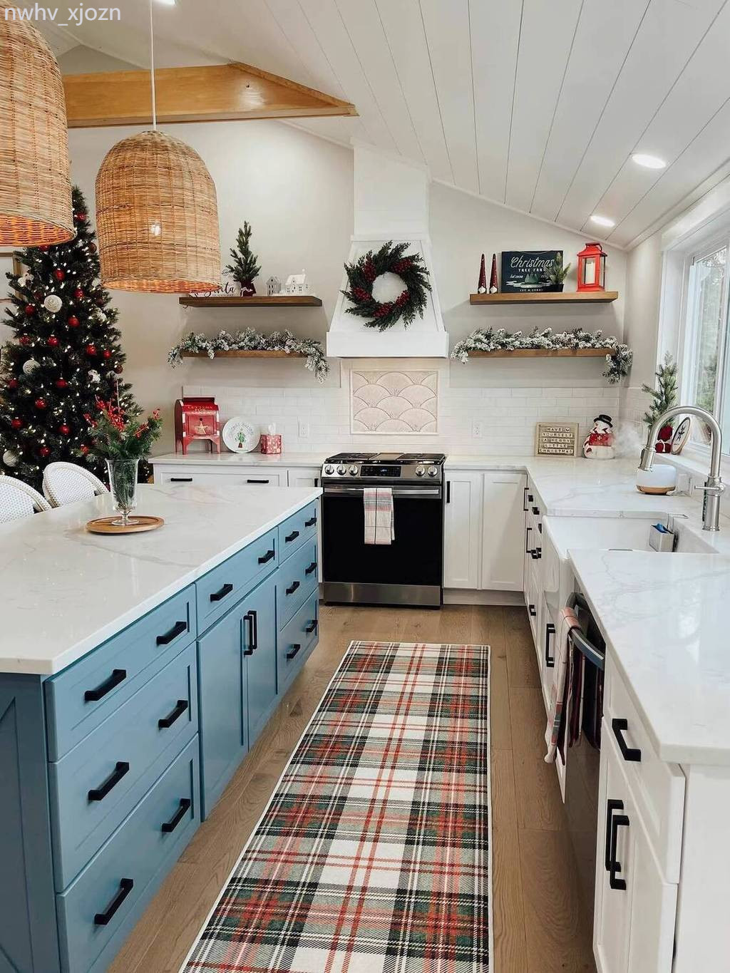 [Ảnh thật/Sẵn] Thảm Ather họa tiết kẻ sọc cổ điển Mỹ, thảm Giáng sinh dùng cho khách, phòng ngủ và