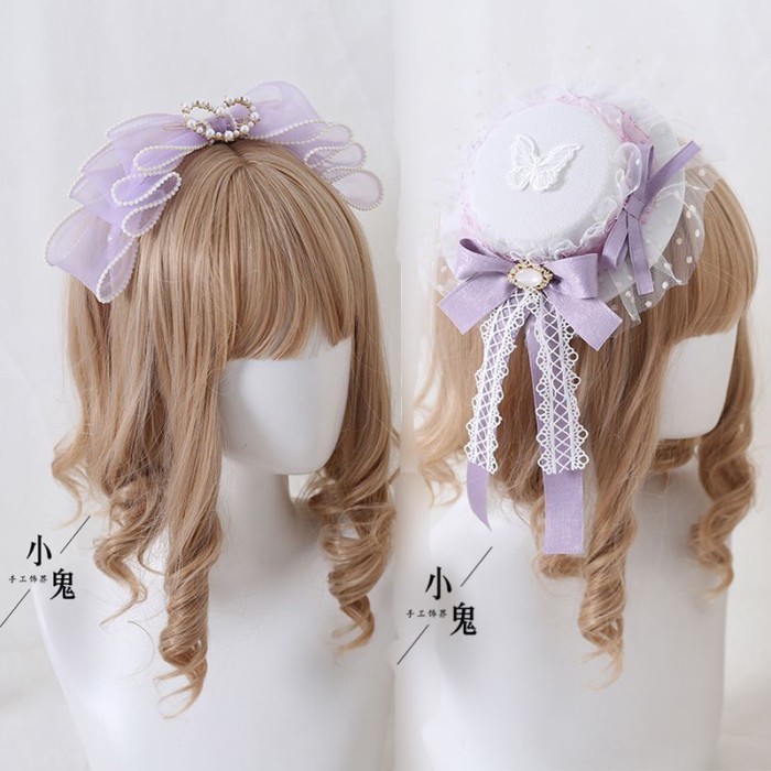 Ban Đầu Màu Tím Gothic Phụ Kiện Tóc Mềm Mại Cô Gái KC Ngọt Ngào Tất Cả Trận Đấu Nơ Gothic LO Nữ Ren 