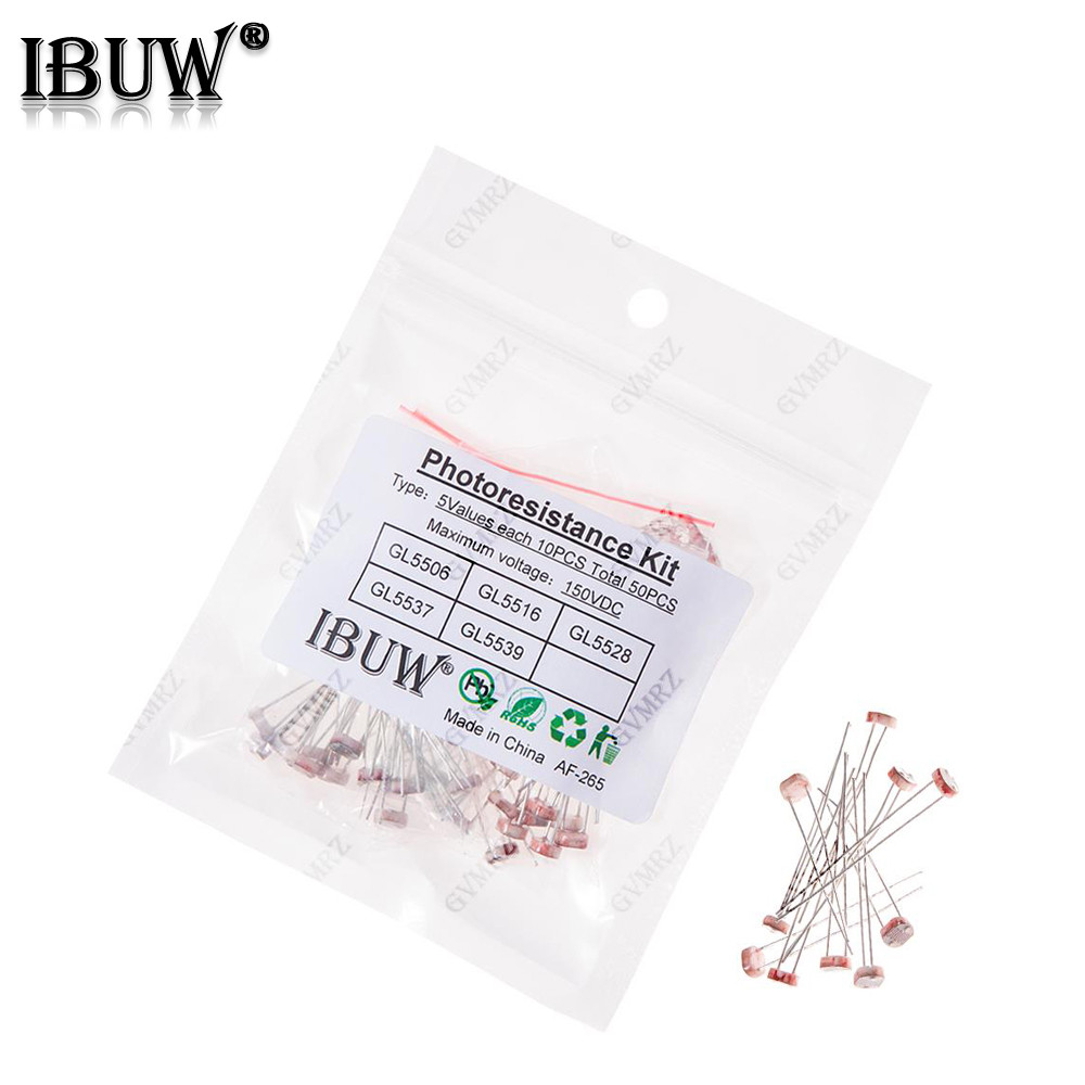 Bộ 50 5Values GL5528 GL5516 GL5506 GL5537 Photoresistance Kit cho cảm biến nhạy sáng & mạch điều khi