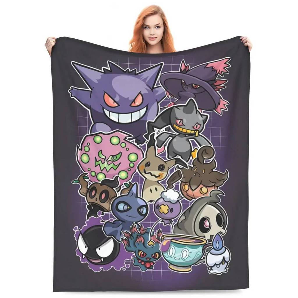 Gengar Flannel Chăn Ấm Áp Mềm Chăn Ga Gối Ném Cho Ghế Giường Đồ Họa Trang Trí Khăn Trải Giường Sofa 