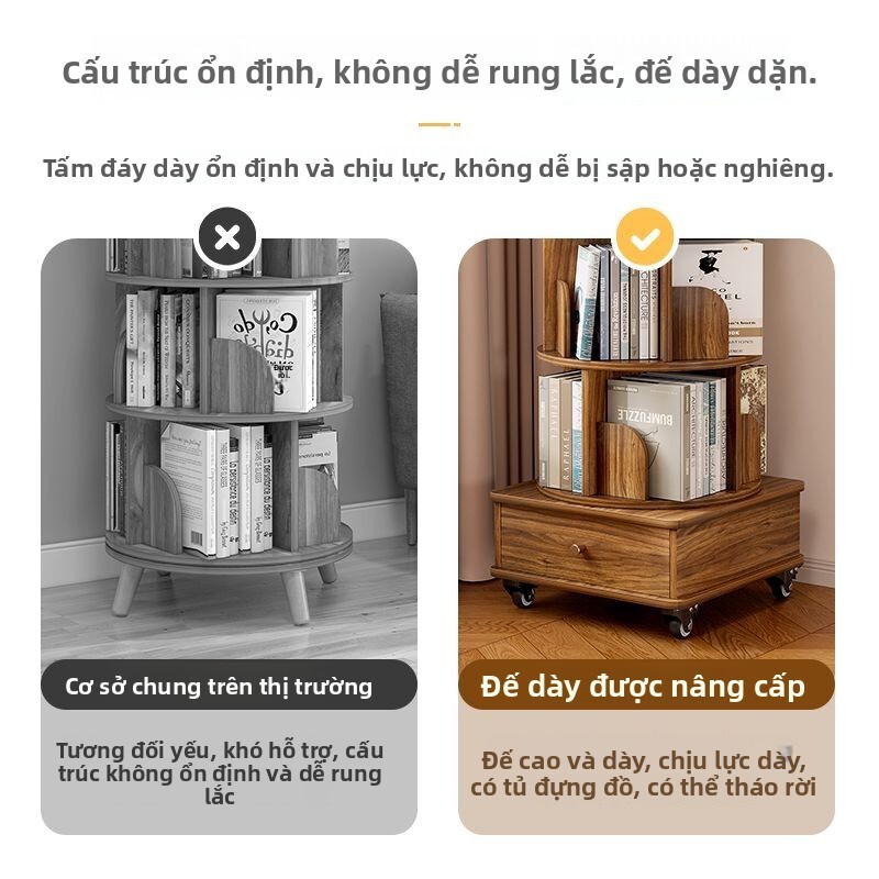 Kệ xoay 360 độ, lưu trữ phòng khách đặt sàn có bánh xe dùng trong gia đình, kệ sách tranh di động ch