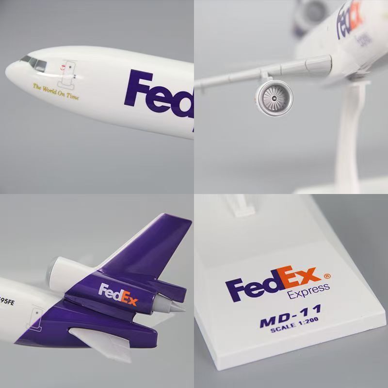 Mô McDonnell Douglas 11 dài 20cm có bộ phận hạ cánh, vận tải FedEx, mô hình máy bay hoàn thiện bằng 