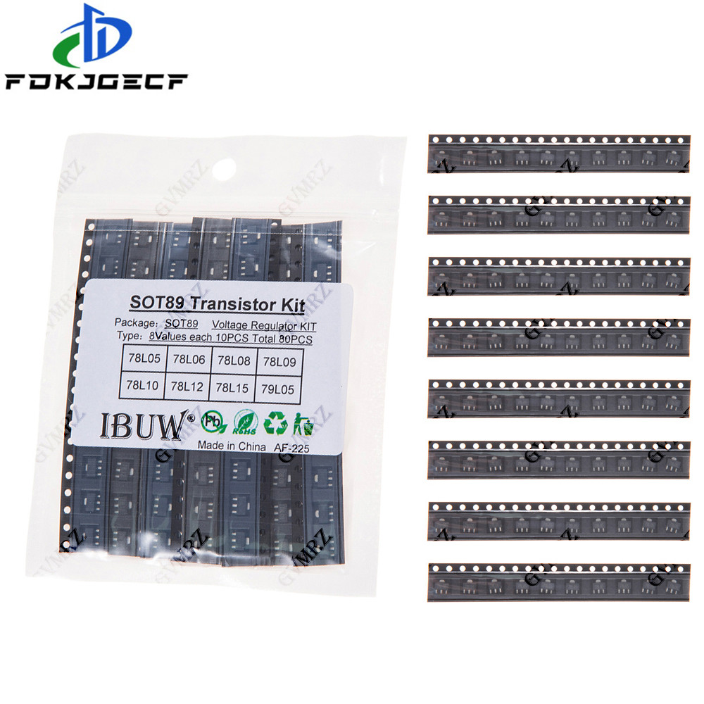 80 CHIẾC 8Values SOT89 Bộ Transistor (78L05 / 78L06 / 78L12, v.v.) Bộ điều chỉnh điện áp cho dự án n