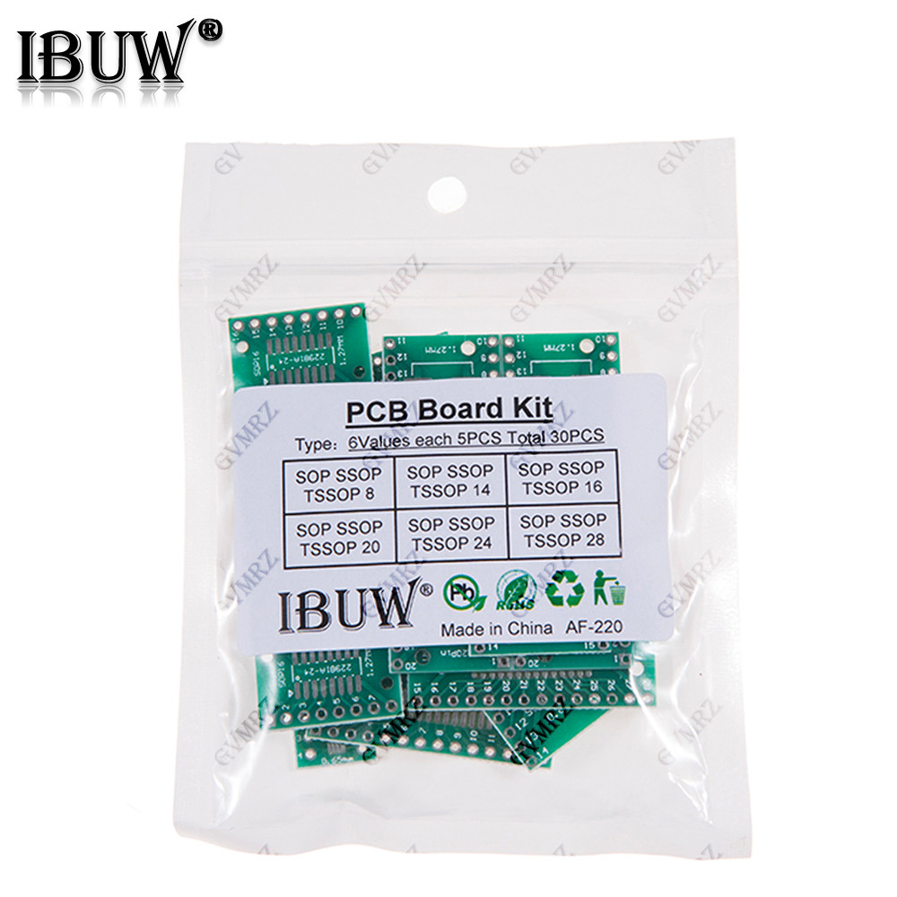 30 Chiếc 6Values SOP SSOP TSSOP PCB Adapter Board Kit Cho SOP8 / 14 / 16 / 20 / 24 / 28 IC Nguyên Mẫ