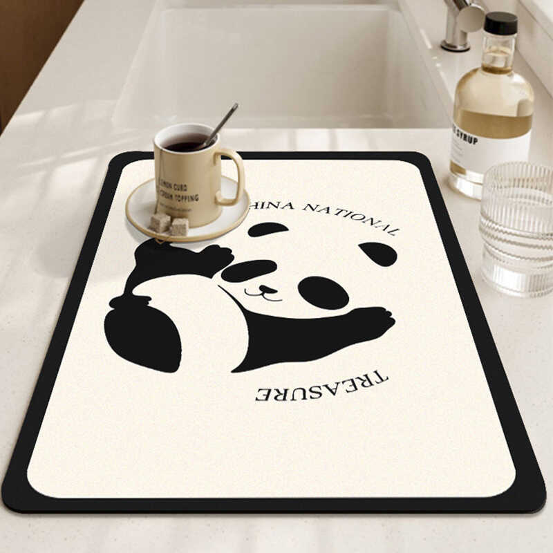 Hoạt Hình Gấu Trúc Diatom Thảm Bùn Nhà Bếp Mặt Bàn Thấm Hút Nước Nhanh Khô Coaster Đồ Dùng Nhà Bếp T