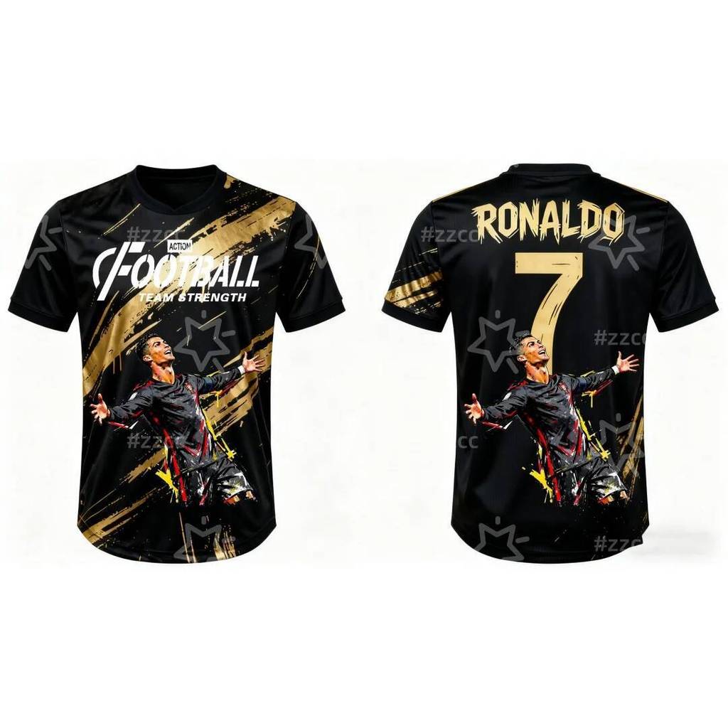 Áo bóng đá Ronaldo 2026 số 7 thiết kế graffiti, phù hợp cho trẻ em