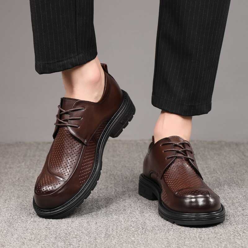 Giày da mũi to phong cách Anh Quốc OKKO dành cho nam, Derby đi làm công sở, giày cưới thoáng khí đế 