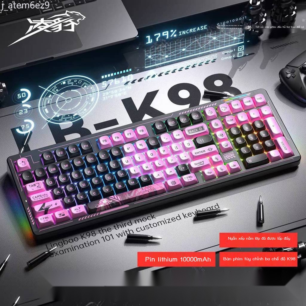 [SALE] Bàn phím cơ học Lingbao K98 tùy chỉnh RGB ba chế độ K98PRO không dây Bluetooth chơi game có