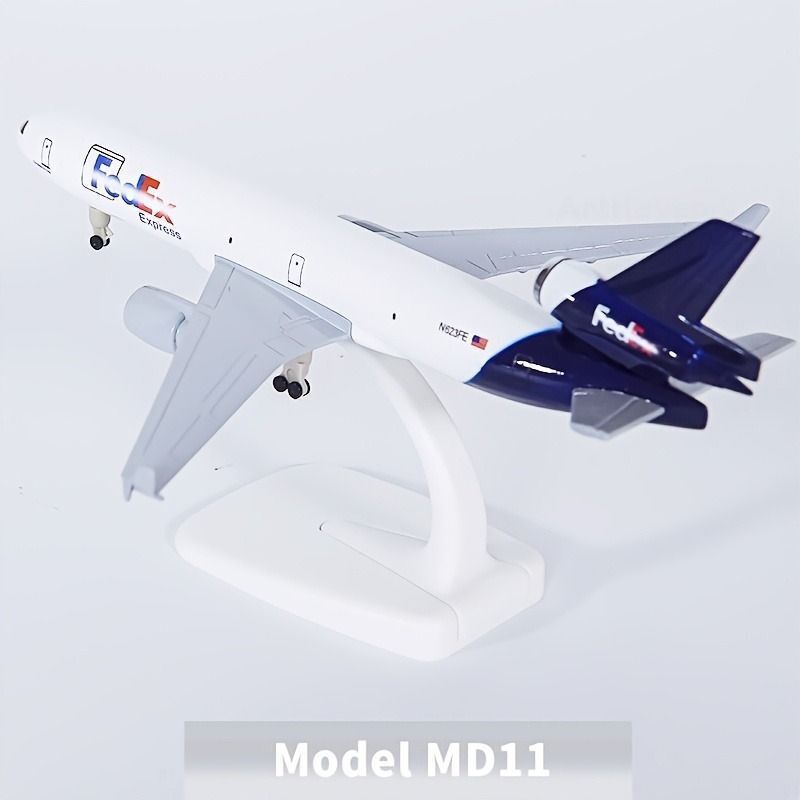 Mô vận tải hàng hóa FedEx McDonnell Douglas MD-11, hình máy bay mô phỏng 20CM có trang trí bánh xe